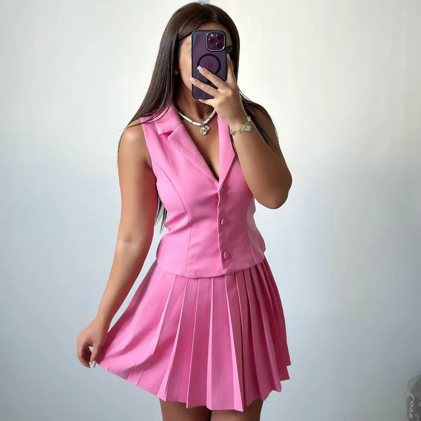 Matching Sets Vest Single Breasted Solid Dress