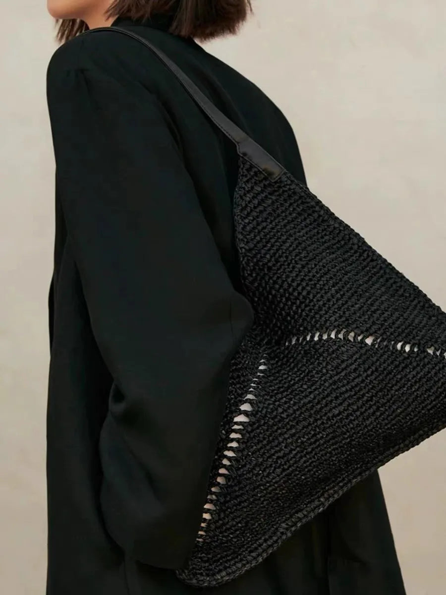 Women Casual Travel Handbag PU Leather Simple Straw Bag