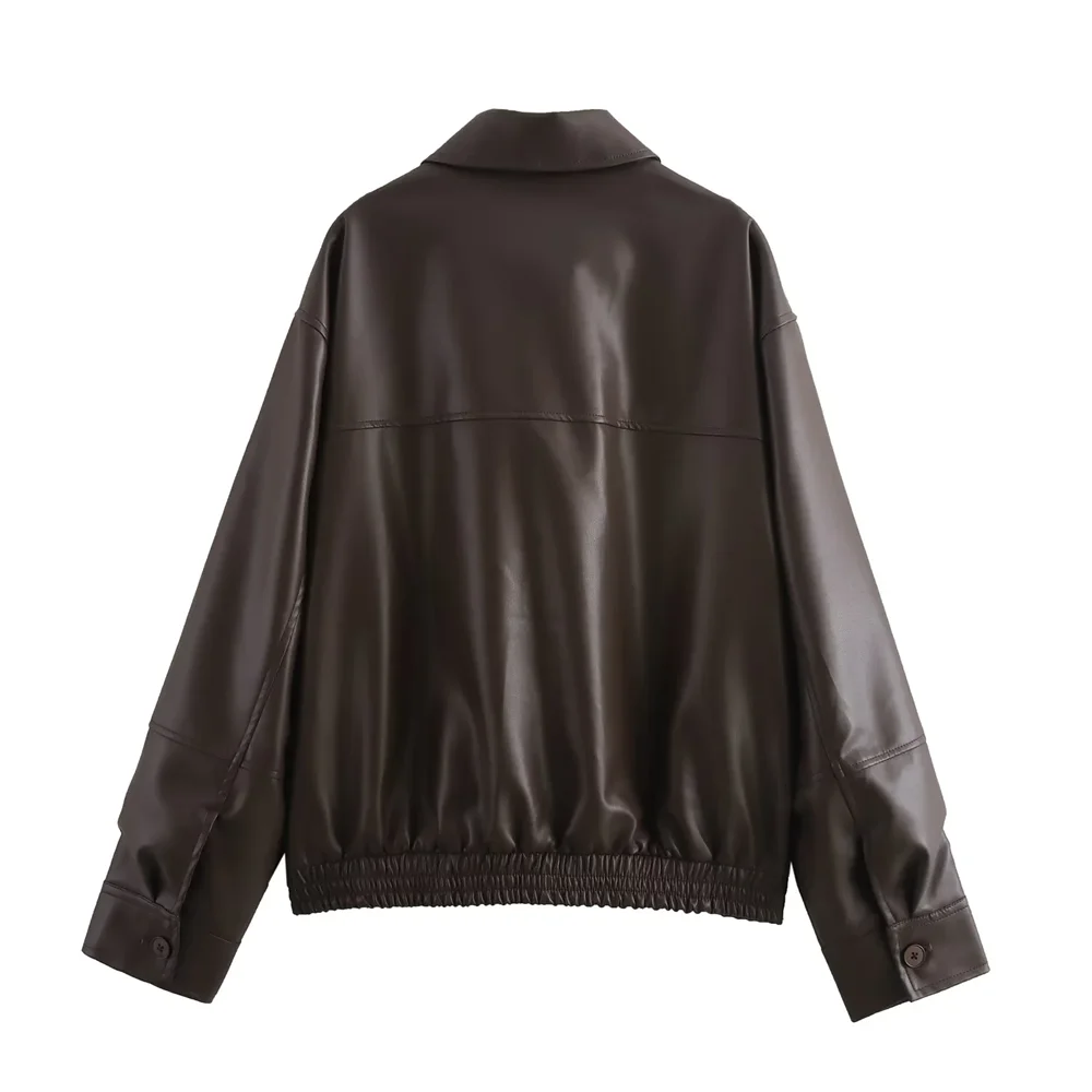 Damen Mittellange bis lange Pilotenjacke aus Kunstleder 