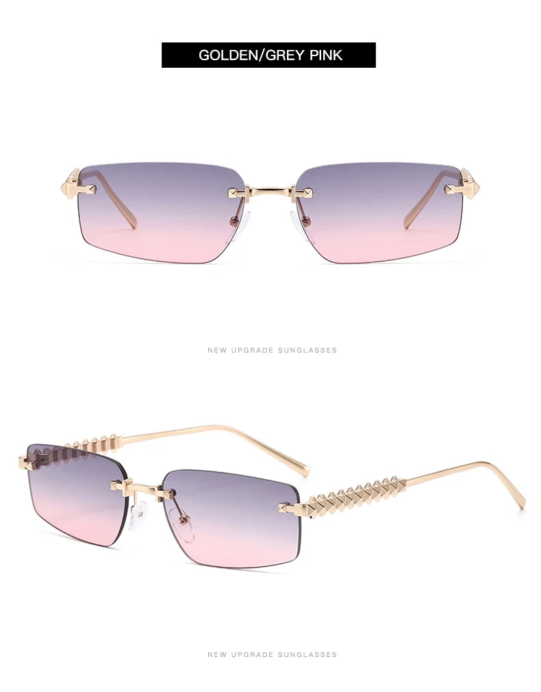2pcs Rimless Metal Frame Square Sunglasses Women