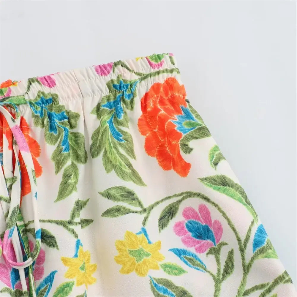 Women’s Simple and Elegant Flip Collar Printed Shirt Mid Waist Straight Leg Pants Casual Set