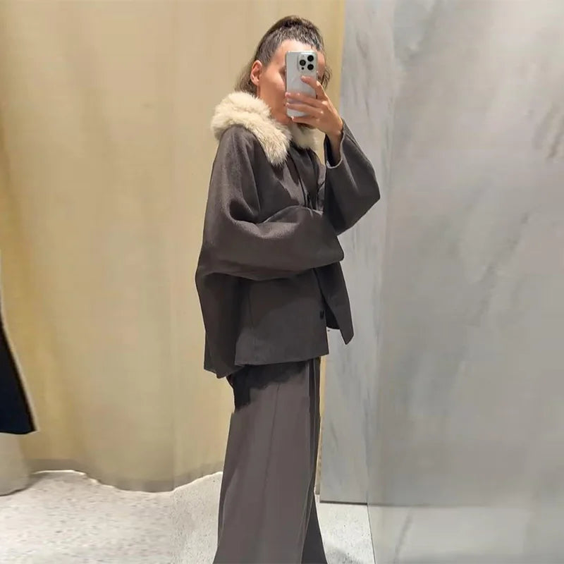 Women’s Overcoat Faux Fur Collar Full Sleeve Single Breasted