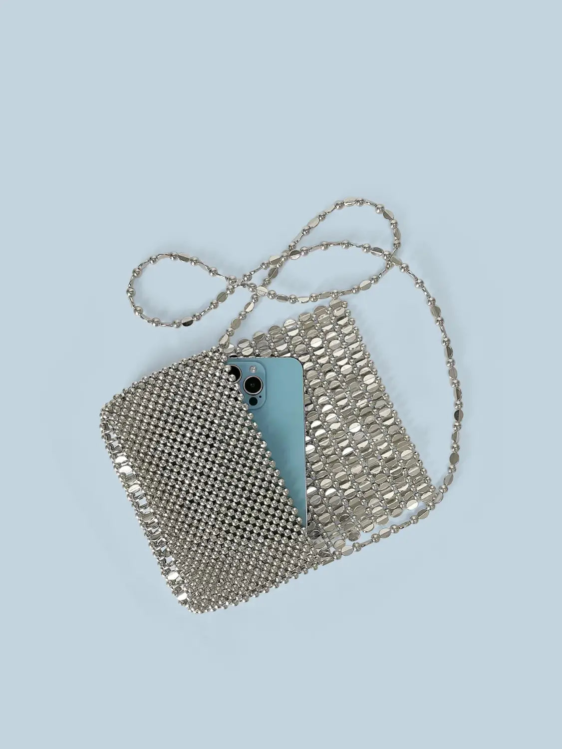 Summer Retro Silver Hollow Design Handmade Beaded Flip Phone Bag