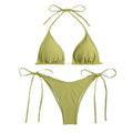 Women Thong Solid Color Bikini Set Side Halter Tie Swimsuit - Norellé
