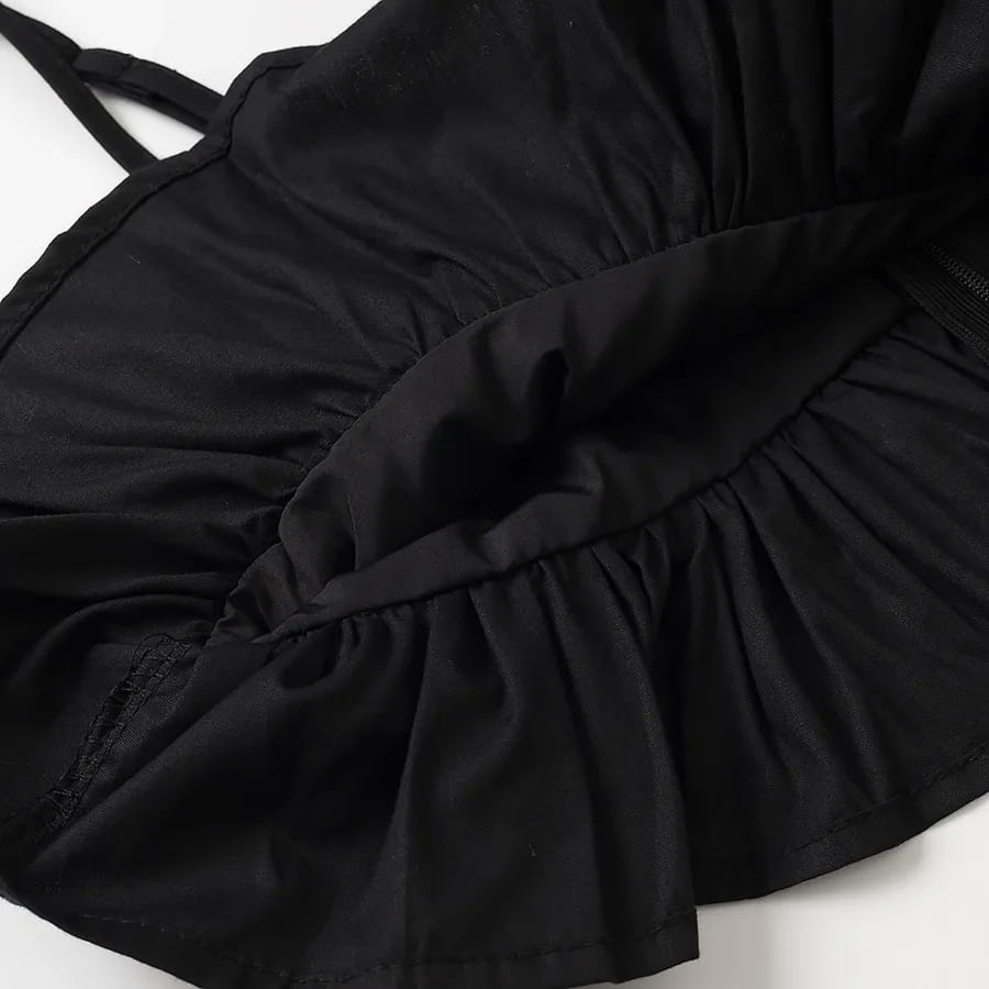 Women Metal Hollow Pleated Suspender Skirt Suit