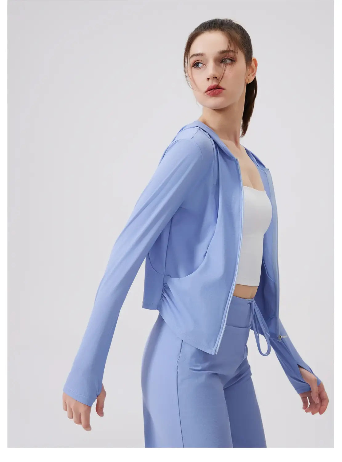 Women Cool Feeling Long Sleeve Fitness Workout Hooded Top