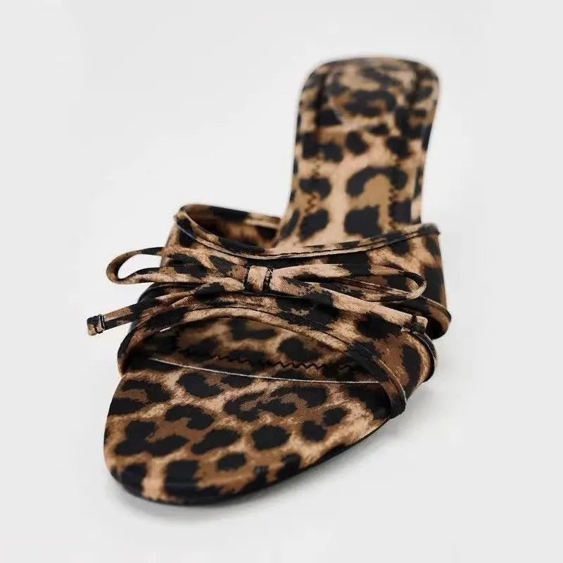 High Quality Women Shoes Bow Knot Leopard Print Heel