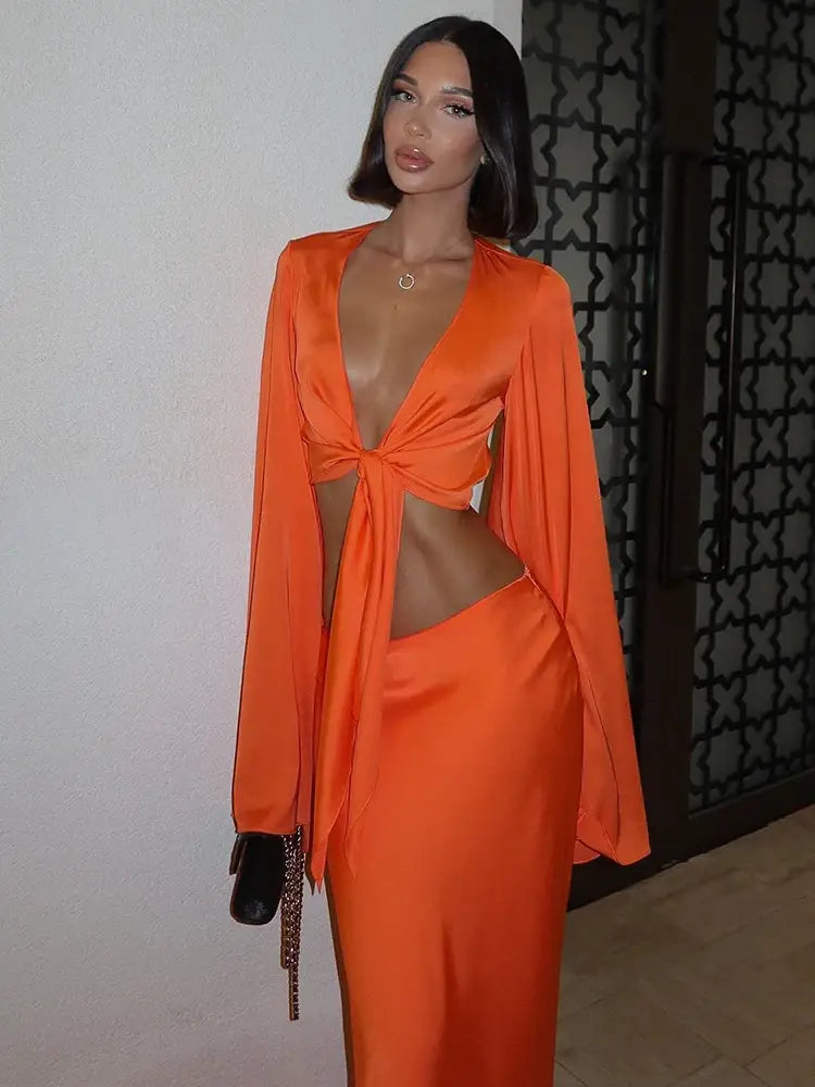 Women Sets V Neck Long Sleeve Fashion Elegant Solid Suits