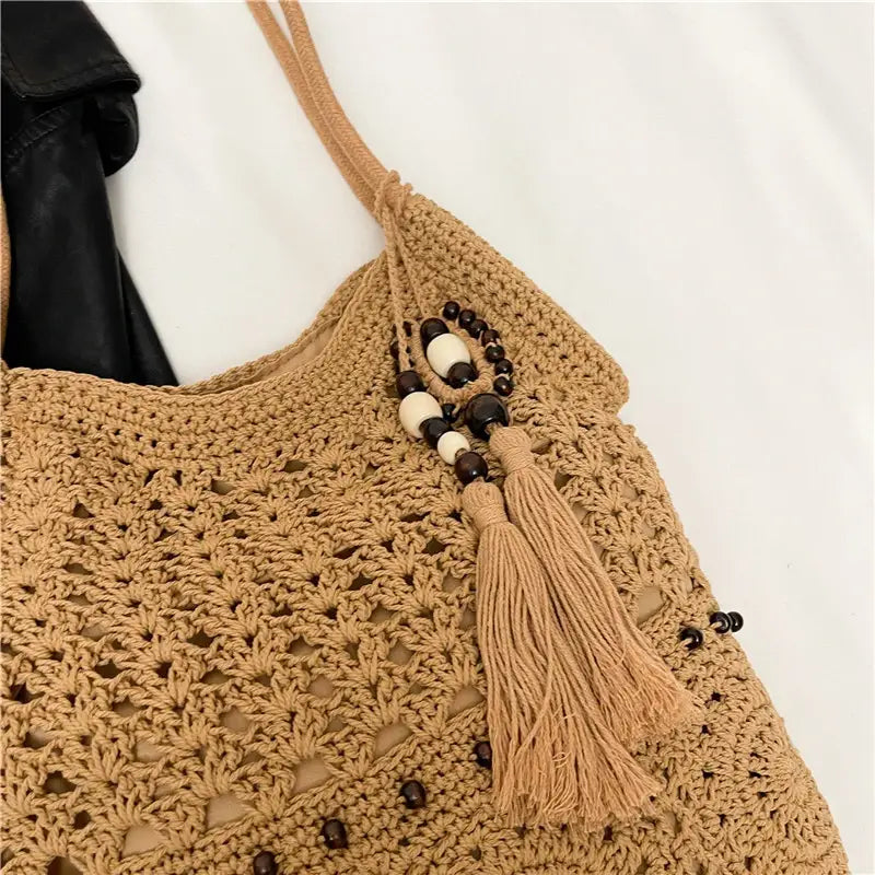 Weave Handbag Large Capacity Shoulder Bag Hollow out Tote