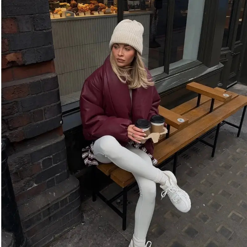 Women’s Solid Leather Cotton Jacket