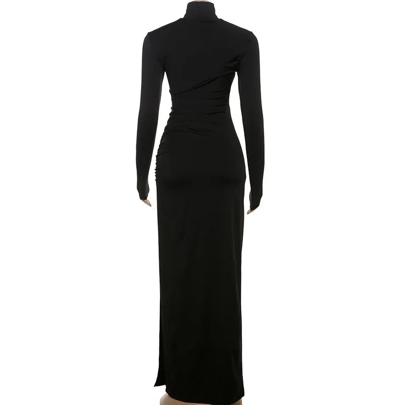 Turtleneck High Slit Maxi Dress For Women