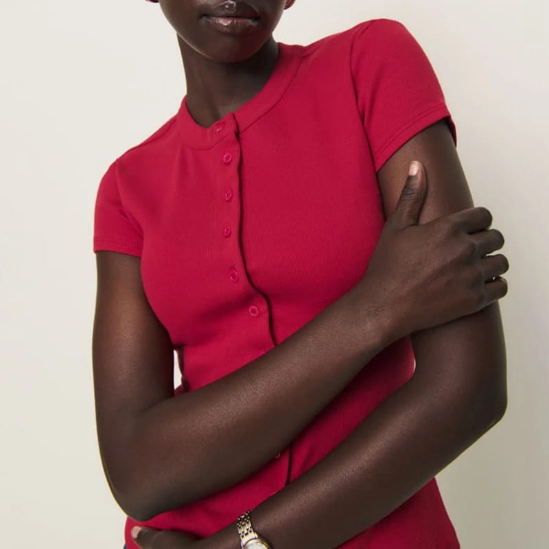 Women Solid Color Rib Knitted T-shirt