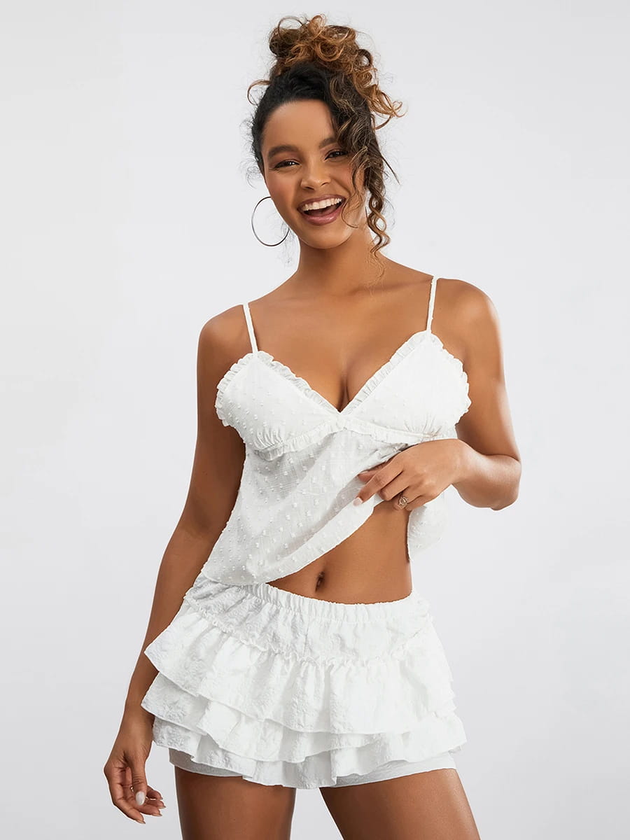 Women’s Shorts 3D Wrinkled Layered Ruffle Elastic Waist