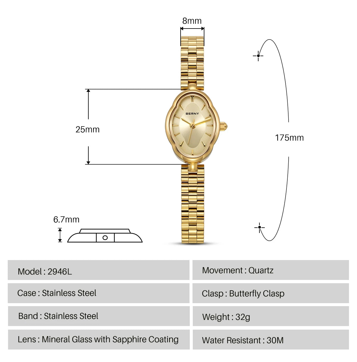 Gold Watch for Women Ladies Wristwatch