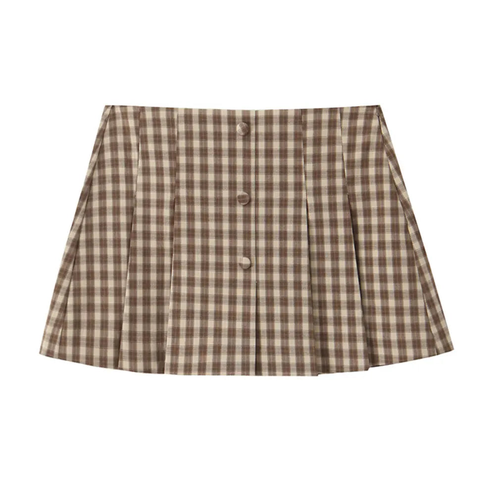 Women’s Waistcoat Top And Mid-Waist Side-Zip Pleated Skort Two-Piece Set