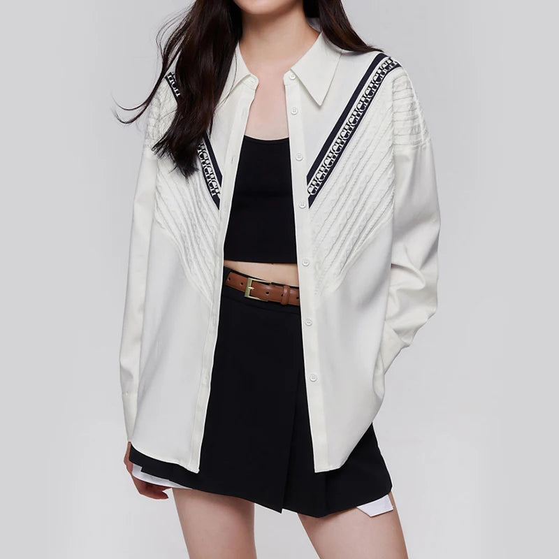 Women's Blouse Knitted Patchwork Striped Blouse Casual Fashion - Norellé