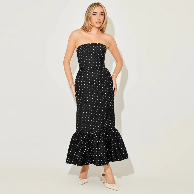 Polka Dot Off-shoulder Maxi Dress Women