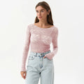 Lace Women'S Tops Hollow Out Basic Casual Elegant Long Sleeve - Norellé