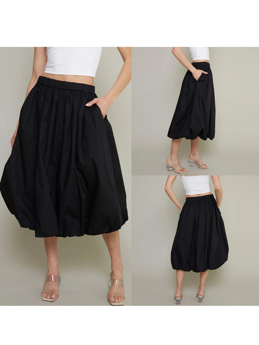Bubble Skirt Women Elegant Elastic Waist