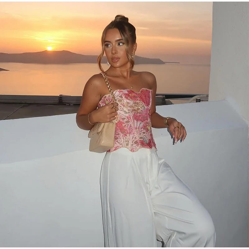 Hollow Out Women Sleeveless Backless Bandage Pleated Top