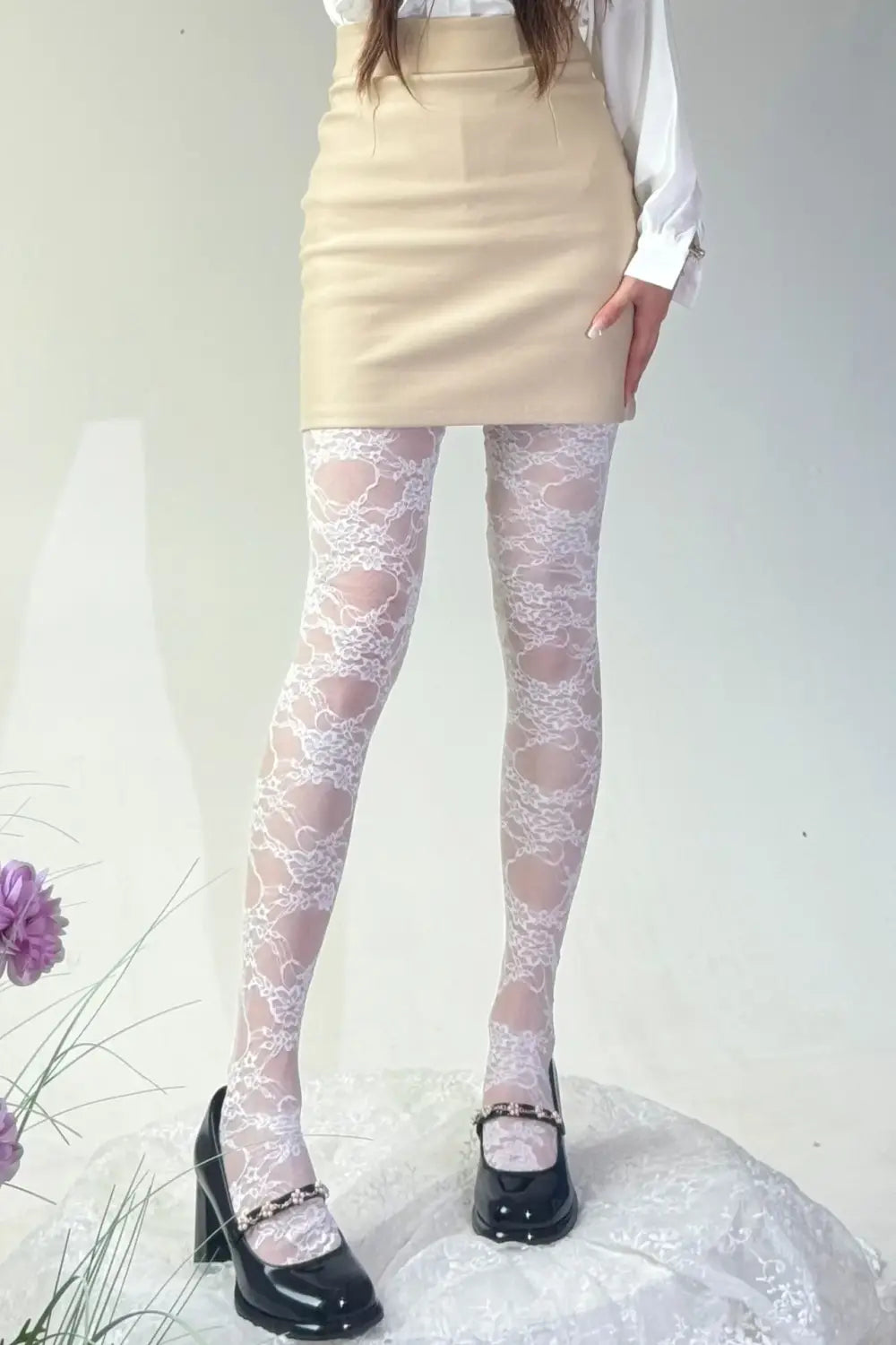 Lace Printed Pantyhose Women’s Sexy Hollow