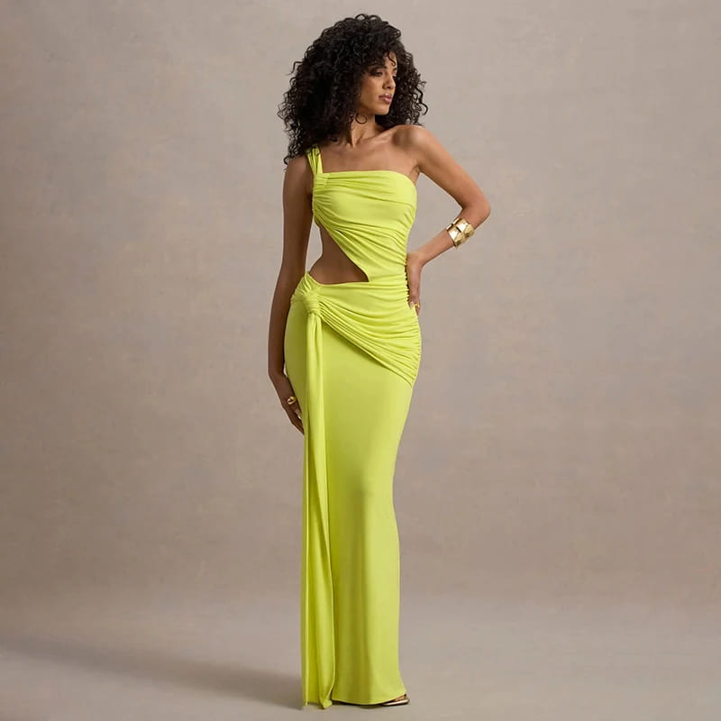 Women’S Solid Color One Shoulder Hollow Out Backless Dress