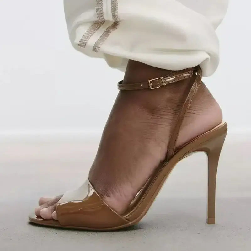 Brown Patent Leather Heeled Sandal Women