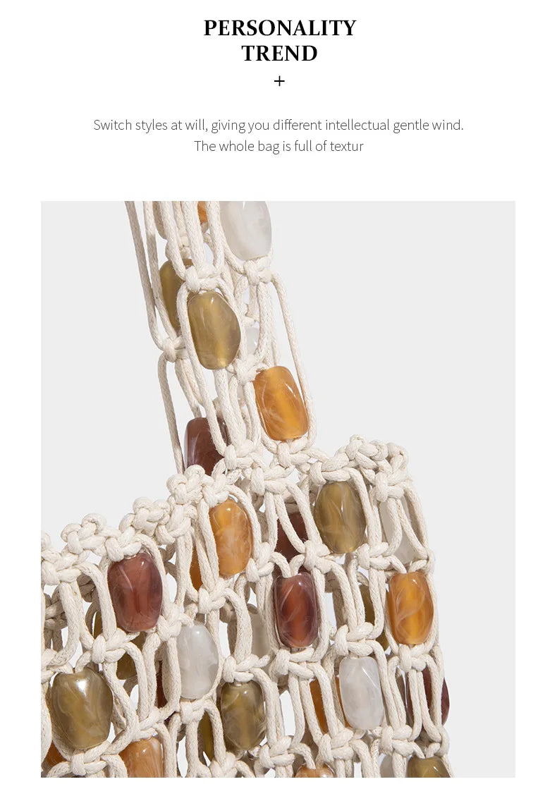 Ladies Summer Beaded Woven Bag Bucket