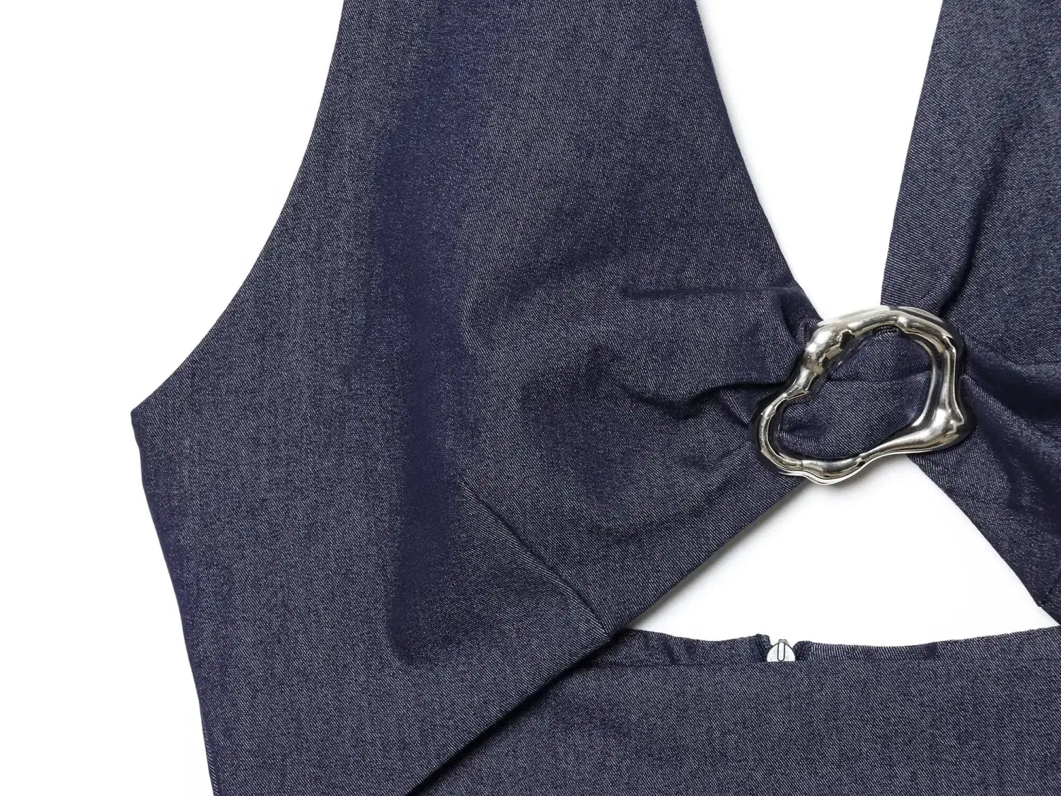 Women’s Casual Simple Slim Open Design Halter Neck Backless Midi V-neck Dress