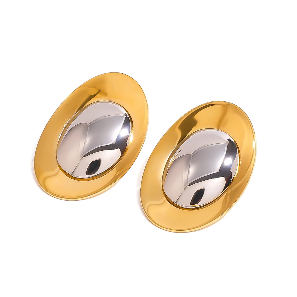 Stainless Steel Statement Silver Color Gold Stud Earrings
