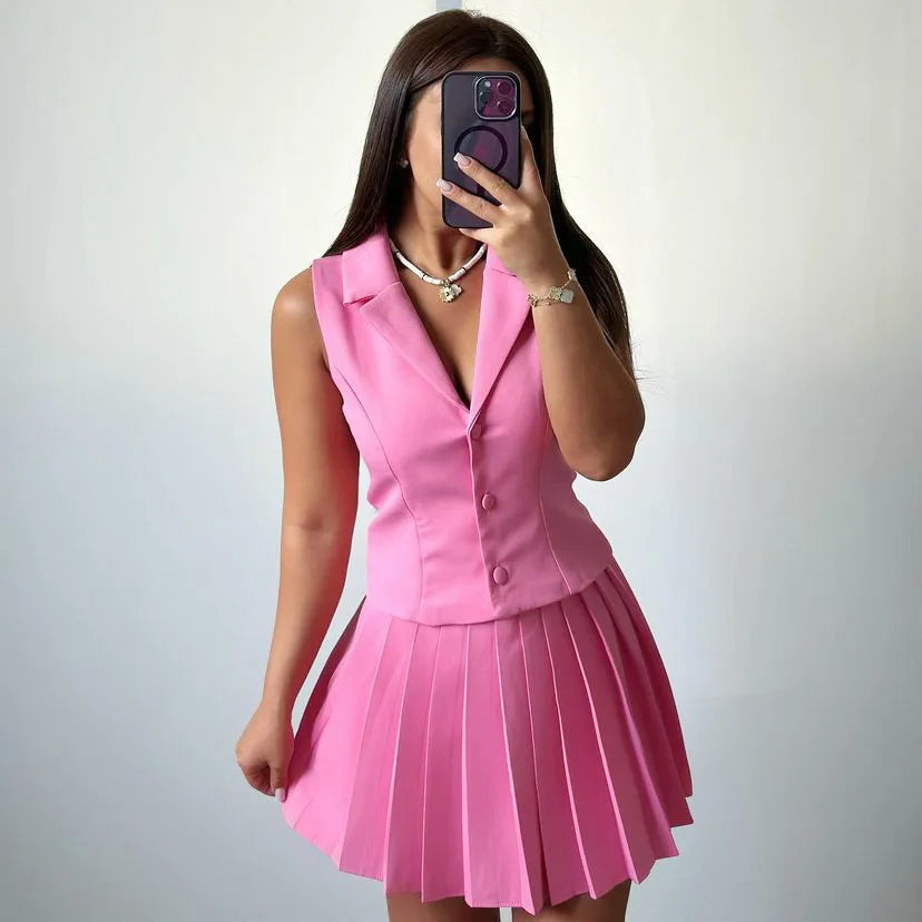 Matching Sets Vest Single Breasted Solid Dress