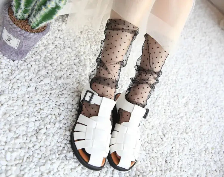 Dot Lace Socks Women Transparent Mesh Ankle