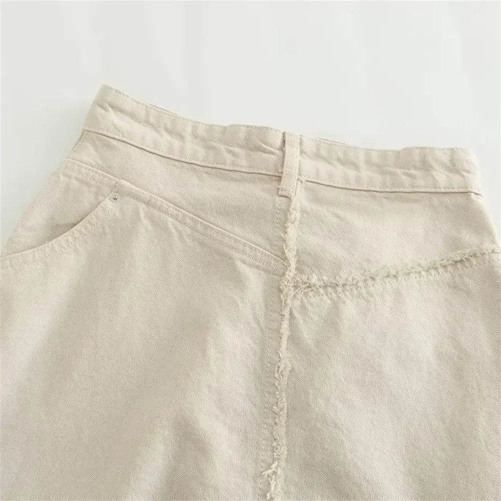 Women’s Temperament Asymmetric Ragged Edge Tight Top High Waist Solid Color Skirt Set