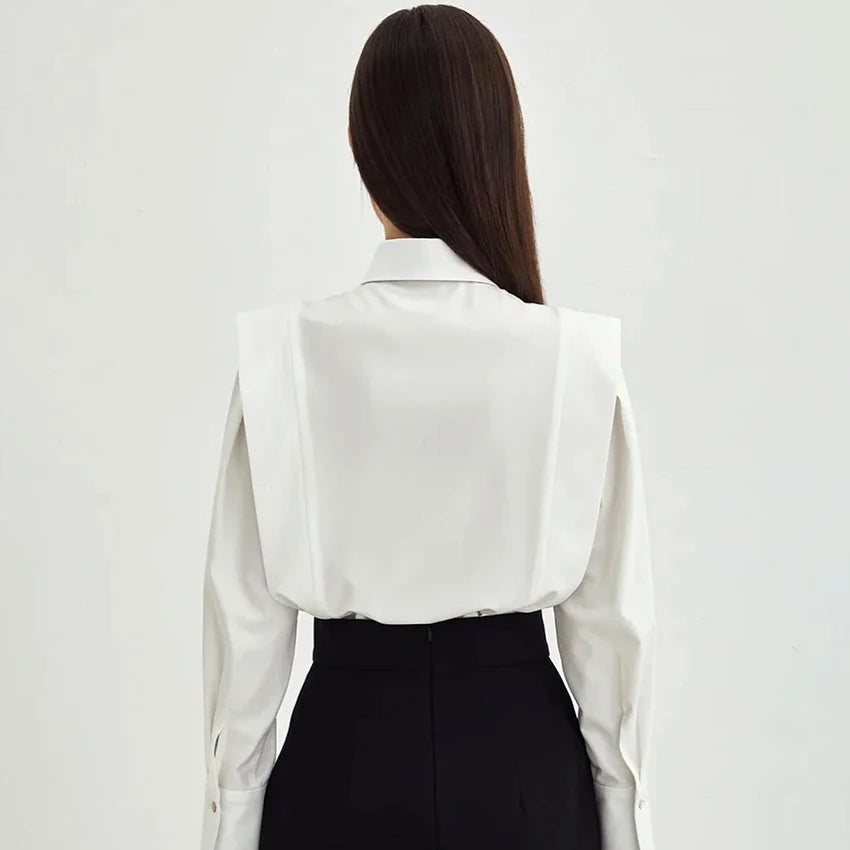 Elegant Cotton Lapel White Shirts Female