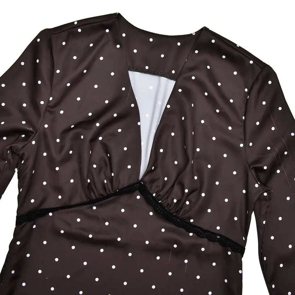 V-neck Printed Polka Dot Women Maxi Dress