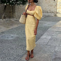Yellow Puff Sleeve Hollow A-line Dress - Norellé