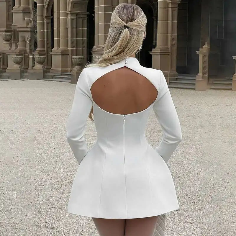 Button Backless Bodycon Short A-line Dress Women