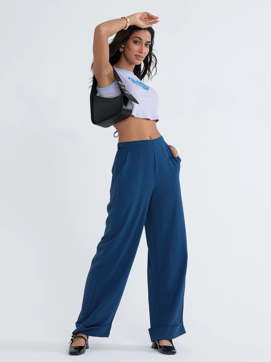 Striped Print Loose Pants Women High Waist Wide Leg Trousers