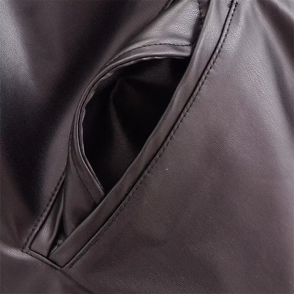 Women’s Versatile Long Sleeve Imitation Leather Loose Jacket Coat