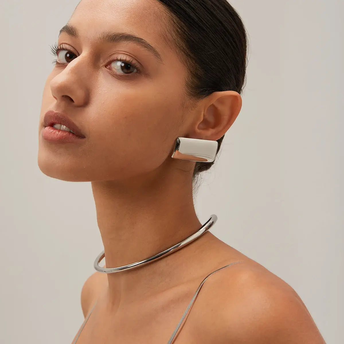 Stainless Steel Rectangular Glossy Earrings