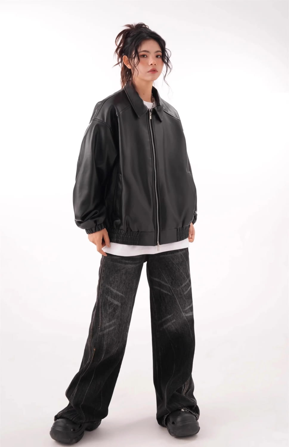 Faux PU Leather Rider Jacket For Women