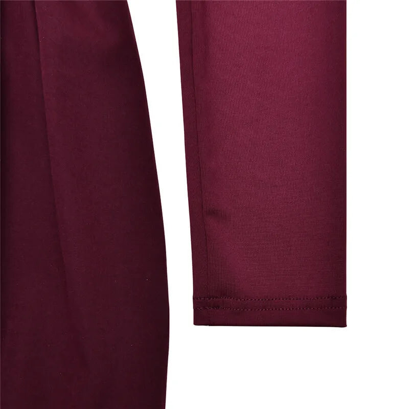 Turtleneck Long Sleeve Women Mini Dress Burgundy High Waist A-line