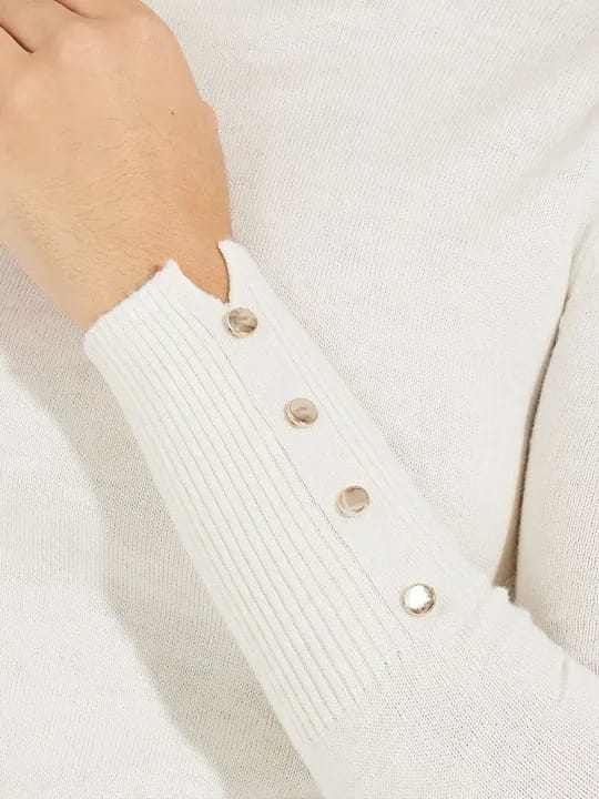 Women’s Cropped Basic Turtleneck Sweater Long Sleeves with Buttons