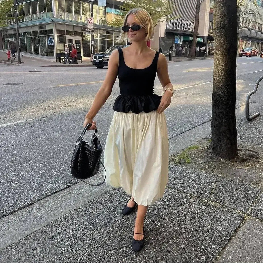 Black Ruffled Patchwork Tank Top