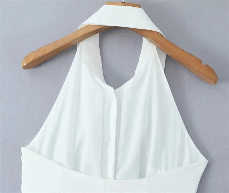 Women Button Up White Sleeveless Maxi Dress