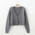 V Neck Cropped Cardigan Women Long Sleeve Twist Knitted Sweater Coats - Norellé