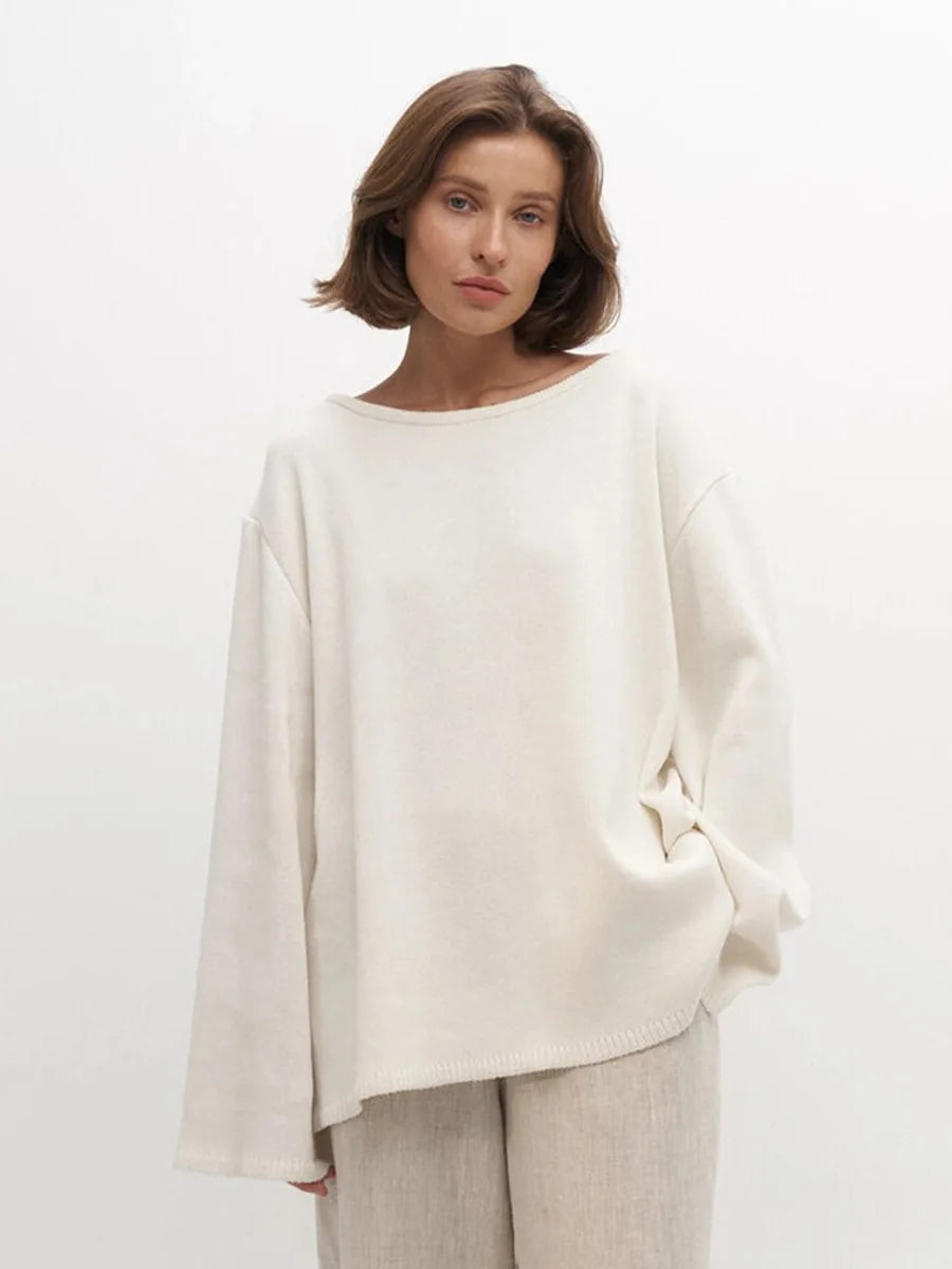 Backless O-neck Cotton Knit Sweater