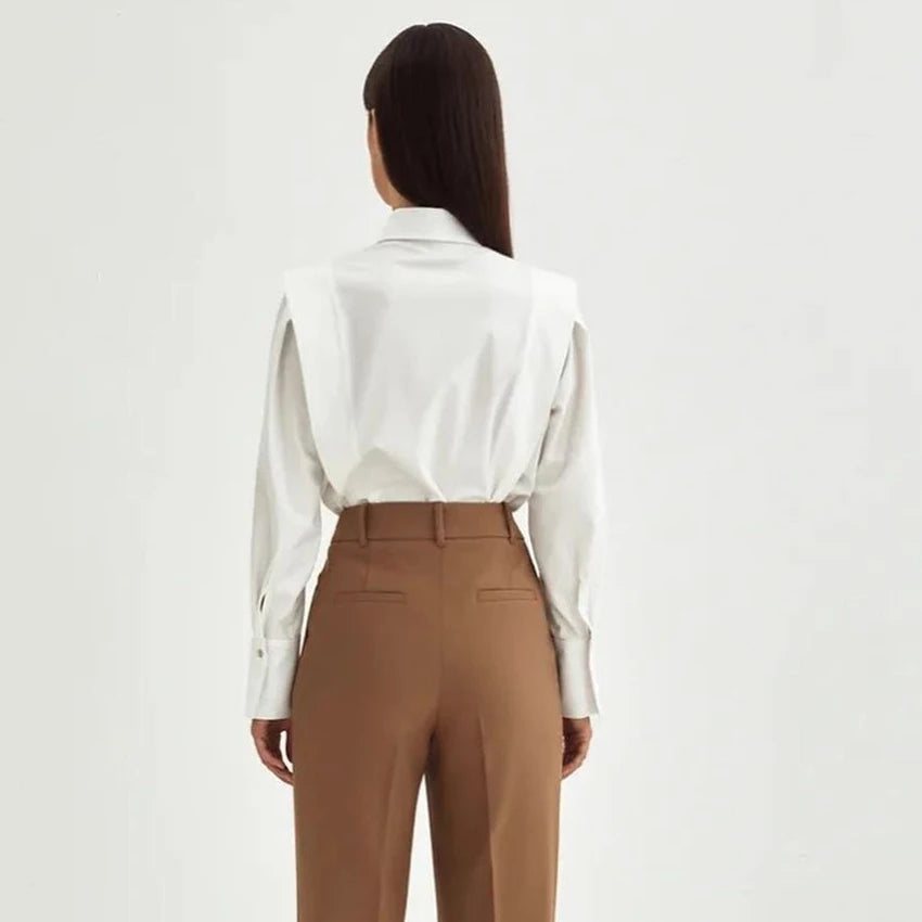 Elegant Cotton Lapel White Shirts Female