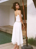 White Dress Set Women 2pcs Matching Set Skirt Spaghetti Strap Top - Norellé