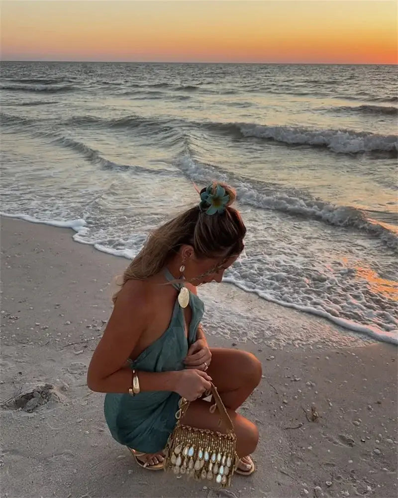 Tie Dye Halter Backless Mini Dress Women